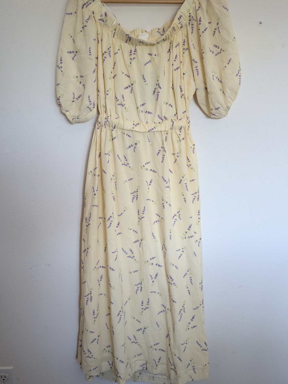 H&M Pale Yellow Maxi Dress with Lavender Sprig Print New Organic Cotton
